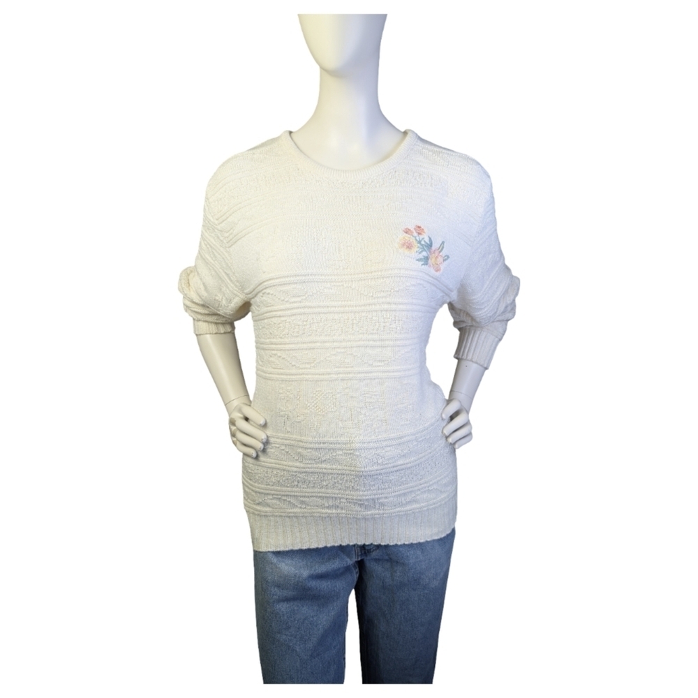 Vintage Helen Harper Floral Embroidered Sweater | Cottagecore | Size M